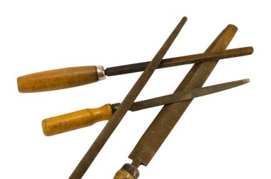 retro paslı törpülemek dosya aracı üzerinde beyaz izole