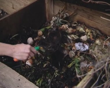 kompost, yemek atıkları ve diğer ahşap kompost kutusu.