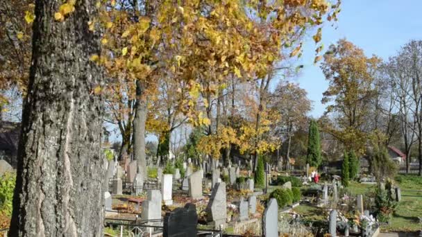 Кладбище осень — стоковое видео
