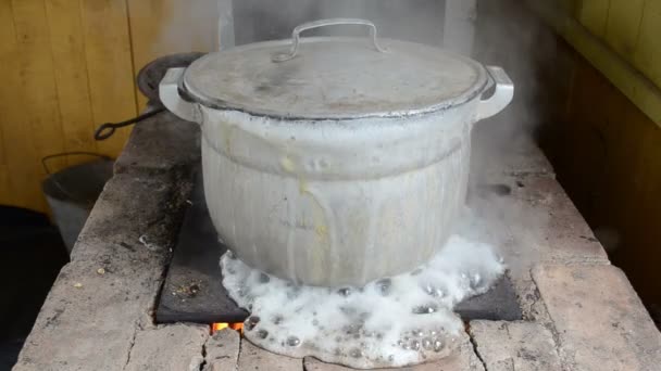 Pot water boil flow fast — Stock Video