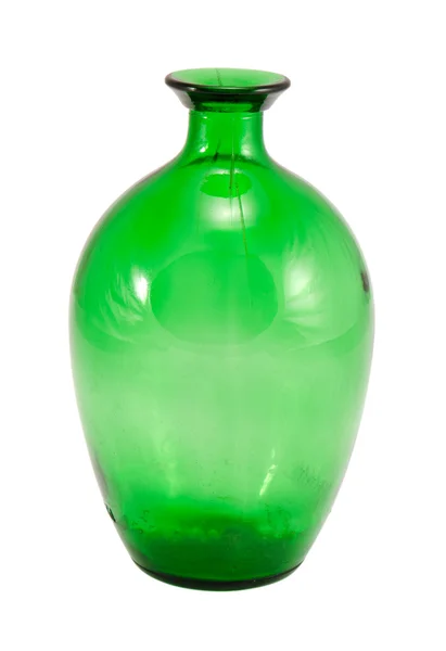 Retro big green empty glass wine bottle on white Stock Image