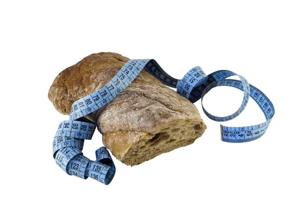 İtalyan ciabatta ekmeği ve mavi ölçü bandı — Stok fotoğraf