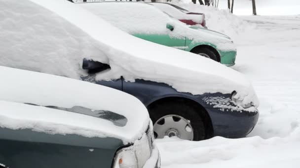 Snowstorm car parking — Stock Video