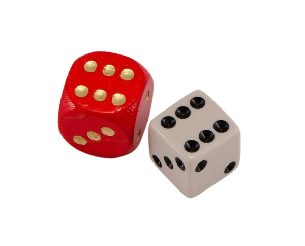 红色白色赌博的骰子六 6 隔离在白色 — 图库照片