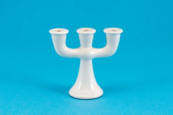Retro ceramic white candlestick candle blue — Stock Photo, Image