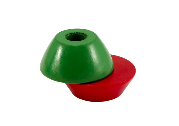 Verde vermelho cor de madeira brinquedo tijolos buraco centro — Fotografia de Stock