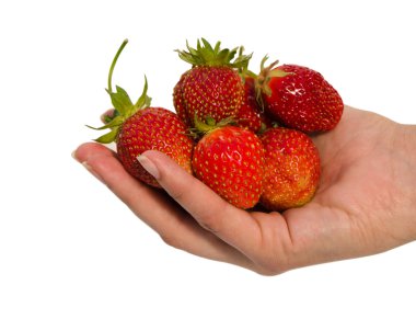 kadın elini tut izole kırmızı olgun çilek