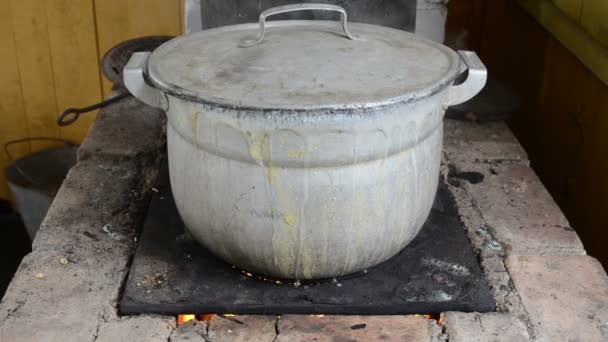 Pote de agua hervir flujo de corriente — Vídeos de Stock