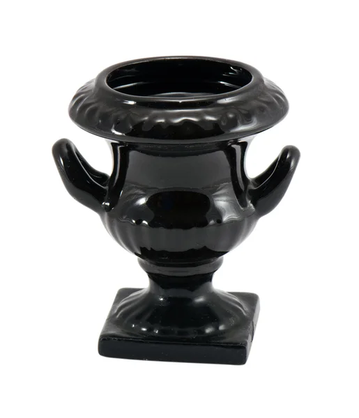 Retro ceramic black vase two handle isolated white — Stock Photo, Image