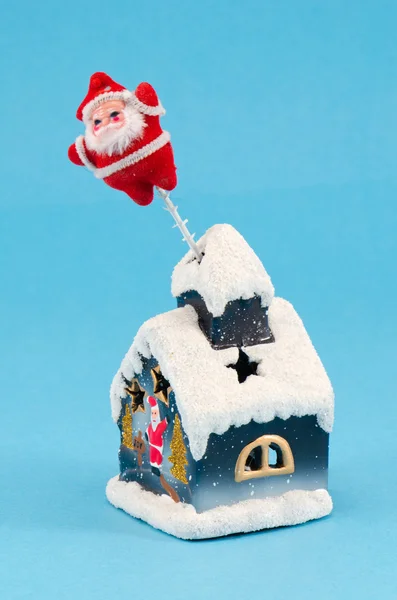 Christmas house santa decoration blue — Stock Photo, Image