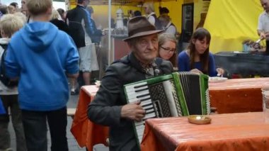 yaşlı adam oyun açık sokak etkinliğinde retro akordeon ile