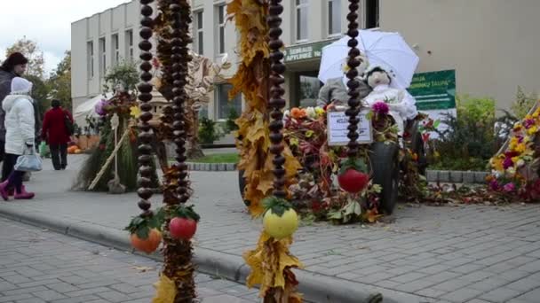 Dekoration höstlöv conker frukt apple flytta vind — Stockvideo