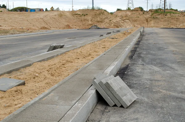 Highway road construction. pavement tiles sidewalk — Stock Photo, Image