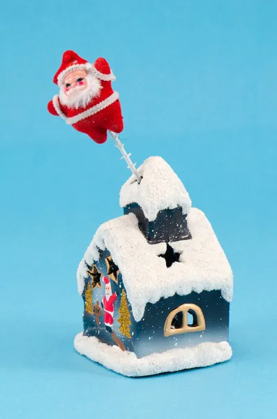 Jul house santa dekoration blå — Stockfoto