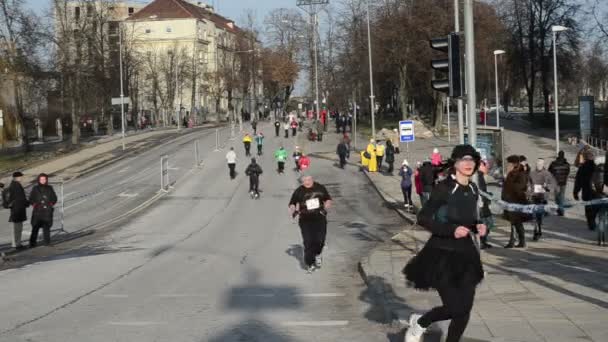 Spor geleneği elbise çalıştırmak Noel maraton'da dalga — Stok video