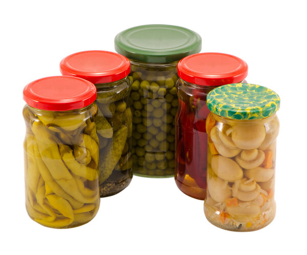mushrooms peppers cucumbers tomatoes preserve jar