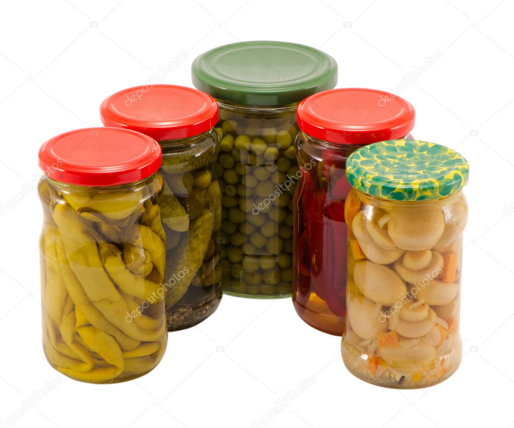 mushrooms peppers cucumbers tomatoes preserve jar