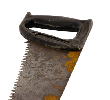 Retro el testere izole plastik saplı beyaz