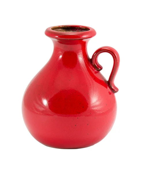 Röd keramik vas rund handtag litet hål isolerade — Stockfoto