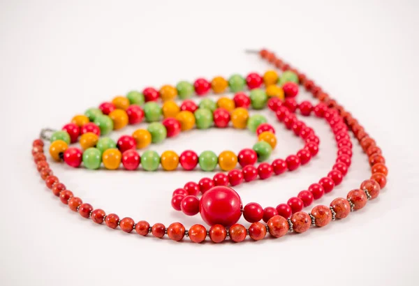 Handmade wooden necklace round colorful piece bead Royalty Free Stock Photos