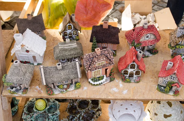 Handmade decorative clay houses fair market event — Stock Photo, Image