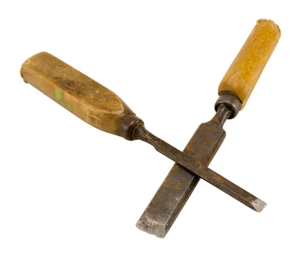 Par vintage mejsel allvarligare rista verktyg isolerade Stockbild