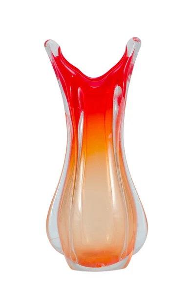 Verre décoratif souffler vase rouge fait à la main sur blanc — Photo