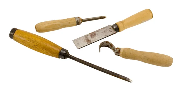 Retro chisel graver carve tools collection white — Stock Photo, Image