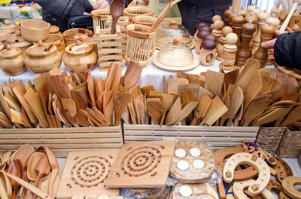 Handgjorda trä kök redskapet verktyg bazaar rättvis Stockbild