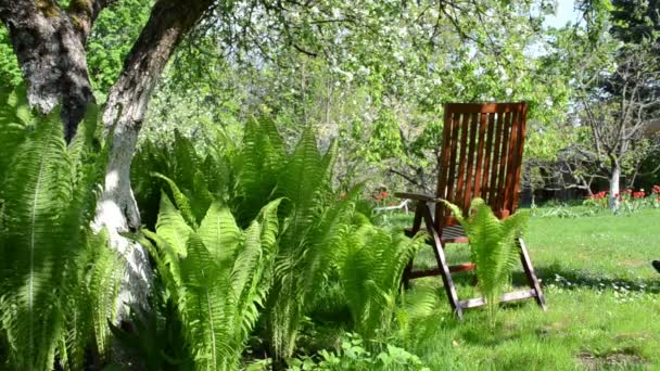 Втомлений садівник сидить на стільці — стокове відео