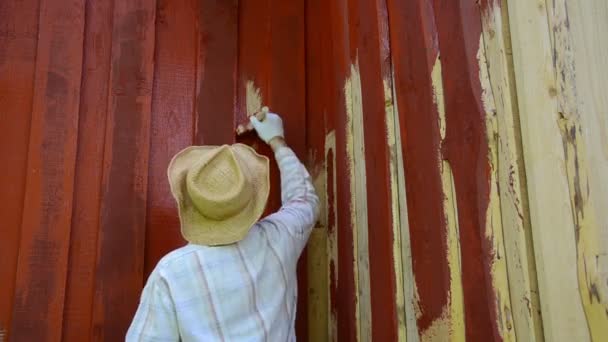 Tinta vermelha casa de madeira — Vídeo de Stock