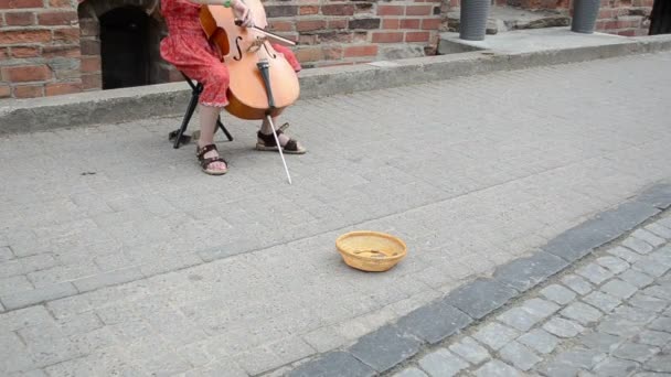 Девушка играет на виолончели — стоковое видео