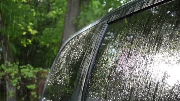 Strong rain car window — Stock Video