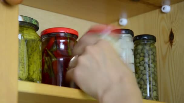 Pickled vegetable jars — Stock Video