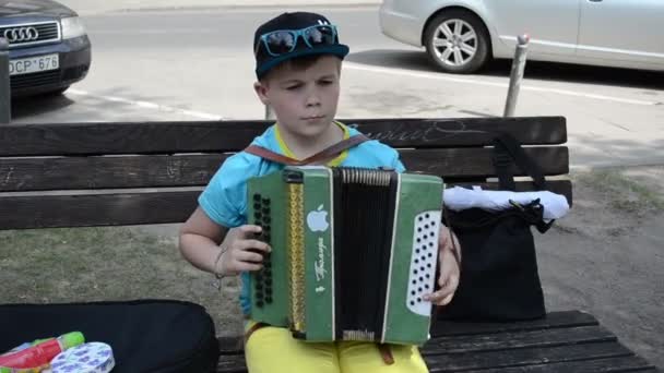 Jongen spelen accordeon — Stockvideo