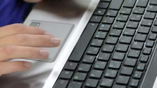 Woman hand laptop typing — Stock Video