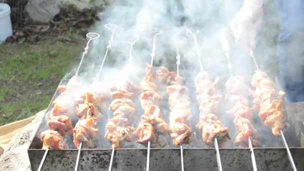 Fleisch backen frischen Spieß — Stockvideo