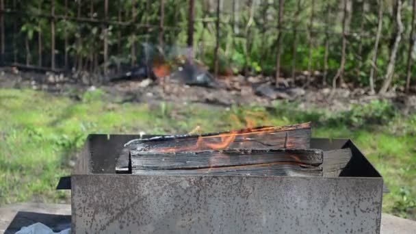 Grill de bois de chauffage à flamme — Video