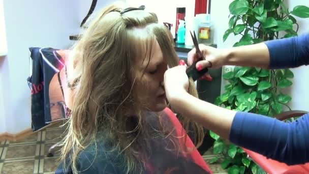 Friseur mit Haarschnitt — Stockvideo