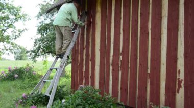 Ristrutturazione casa, lavoratore pittura vecchia finestra di ... Ristrutturare casa vecchia