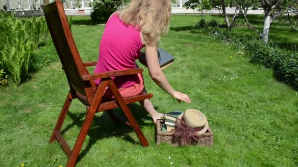 Woman chair read book — Stock Video