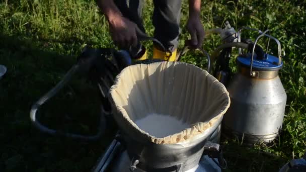 Leite fresco pode agricultor — Vídeo de Stock