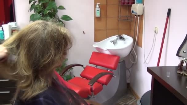 Дівчина волосся сушарка для сушіння — стокове відео