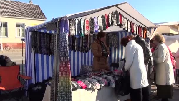 Wool glove scarve stall — Stock Video