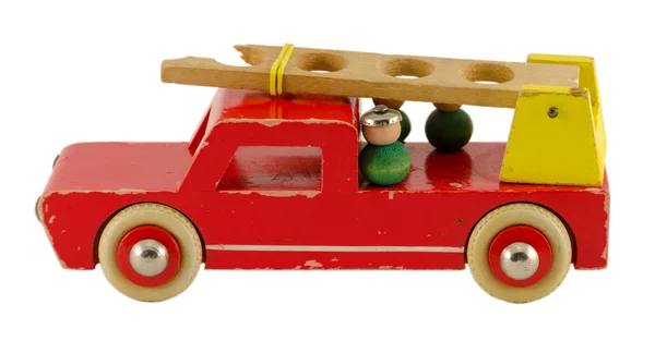 Antique wooden fire-engine  toy isoalted on white — Stock Photo, Image