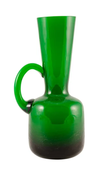 Vaso di vetro verde con manico isolato su bianco — Foto Stock