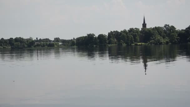 Lake church tower — Stock Video