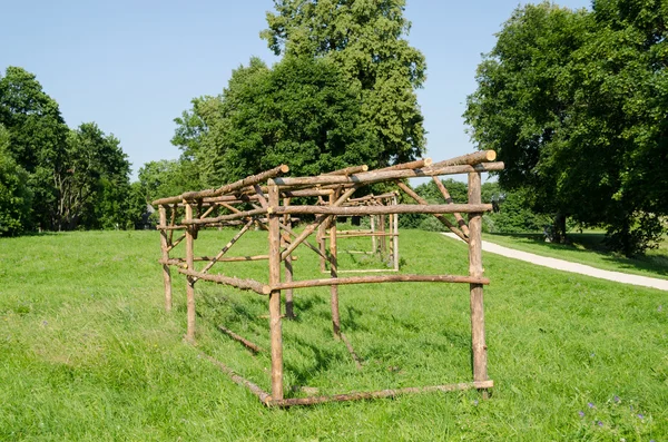 Estrutura de madeira para a barraca de mercado rural e quiosque — Fotografia de Stock
