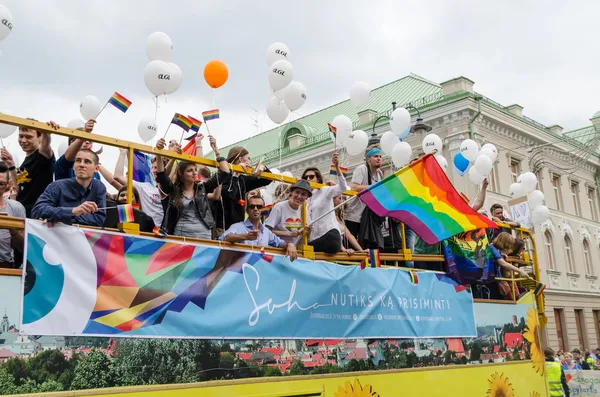 Open bus participants Baltic pride gay parade — Stock Photo, Image