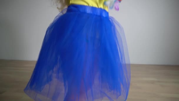 Śmieszne wspaniałe księżniczka dziewczyna taniec przed kamerą. Ruch Gimbala — Wideo stockowe